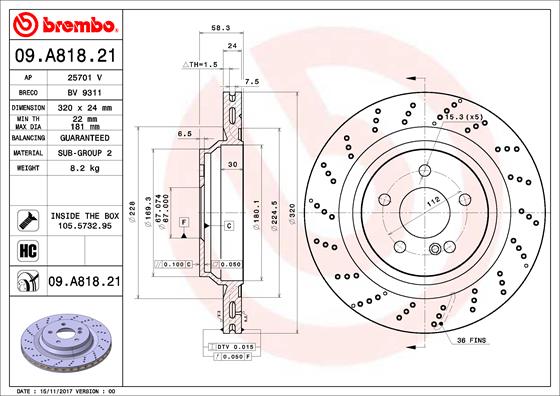 BREMBO 09.A818.21 Bremsscheibe