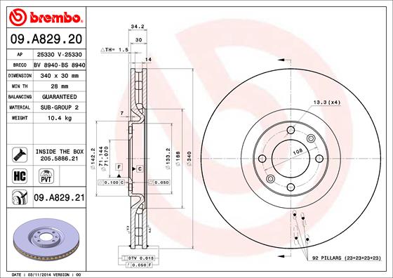 BREMBO 09.A829.21 Bremsscheibe