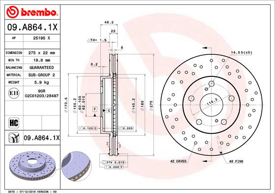 BREMBO 09.A864.1X Bremsscheibe