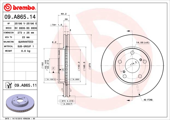 BREMBO 09.A865.11 Brzdový...