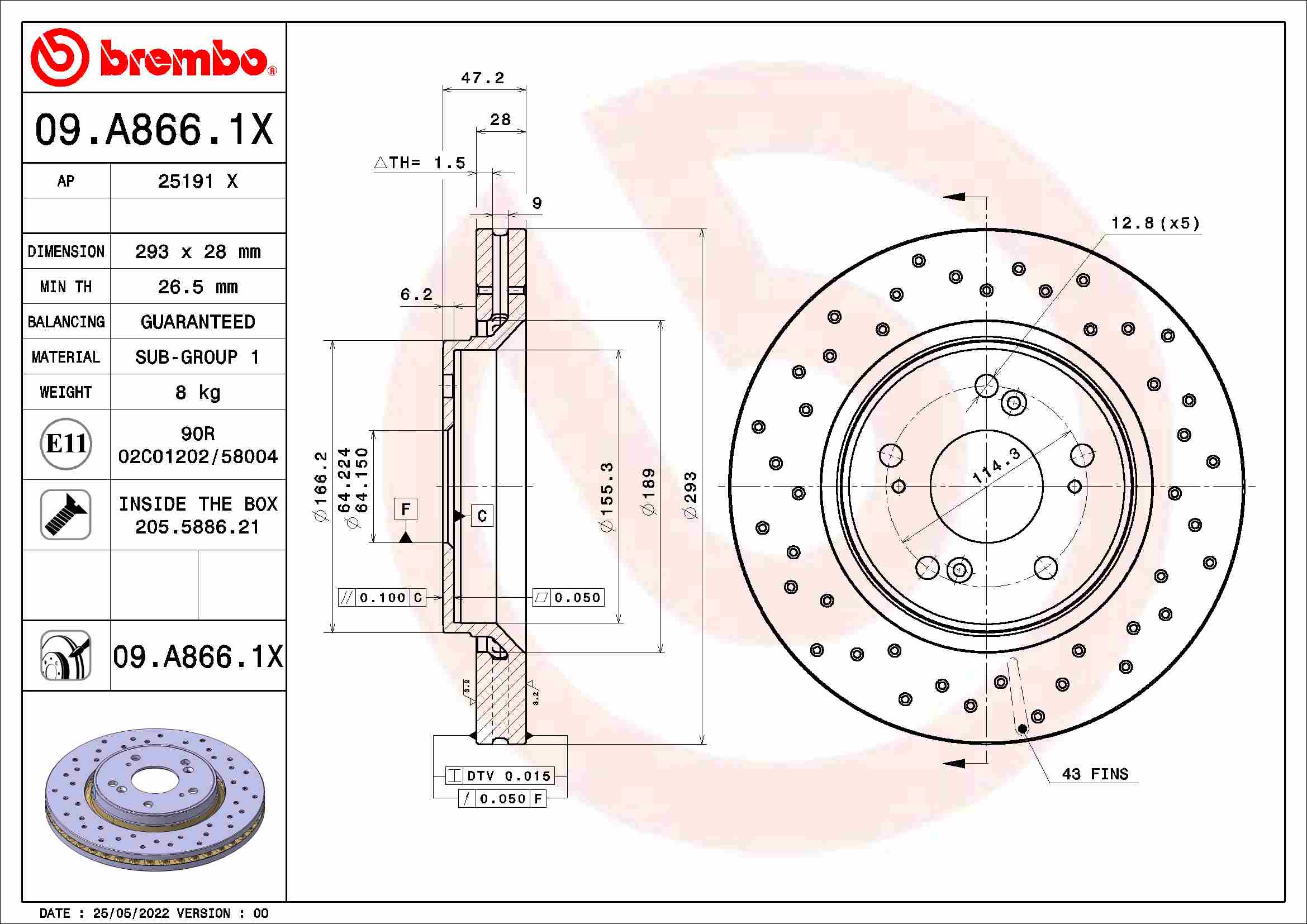 BREMBO 09.A866.1X XTRA LINE...