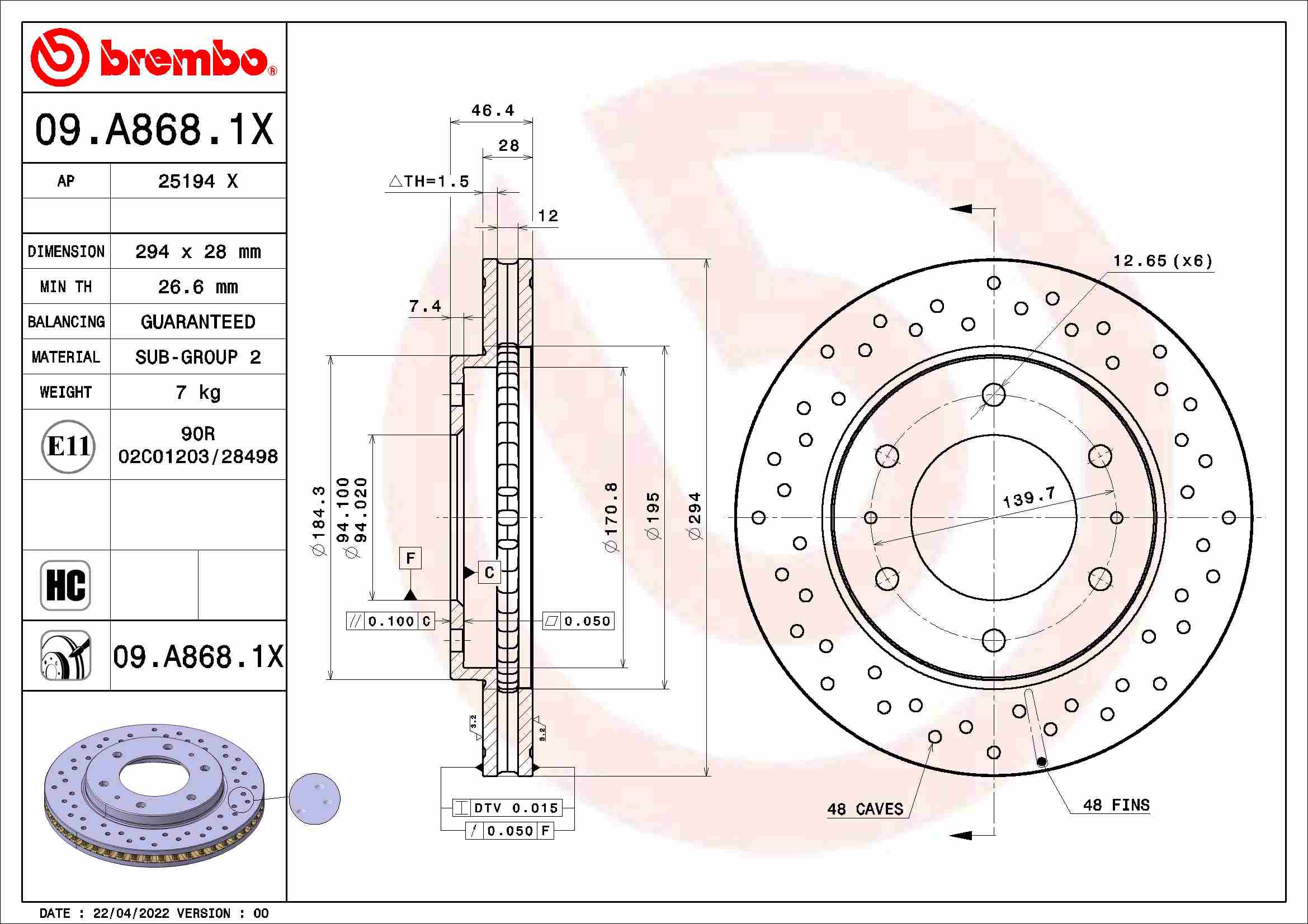 BREMBO 09.A868.1X XTRA LINE...