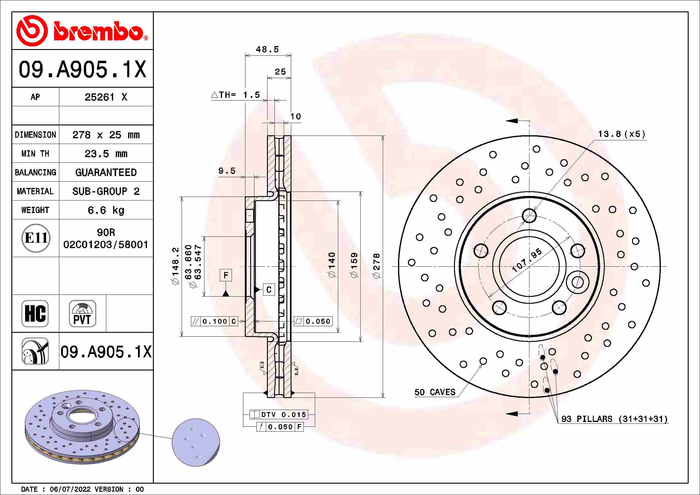 BREMBO 09.A905.1X XTRA LINE...