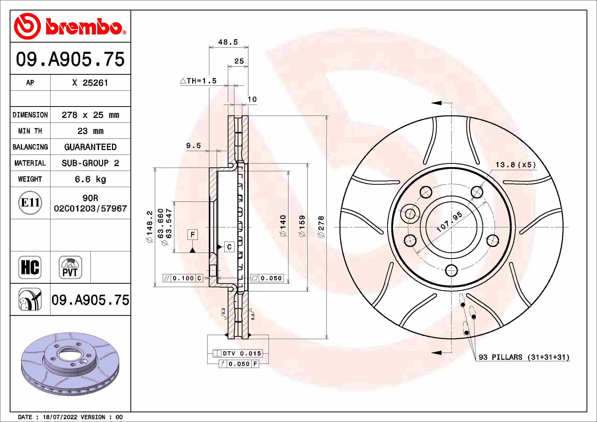 BREMBO 09.A905.75 XTRA LINE...