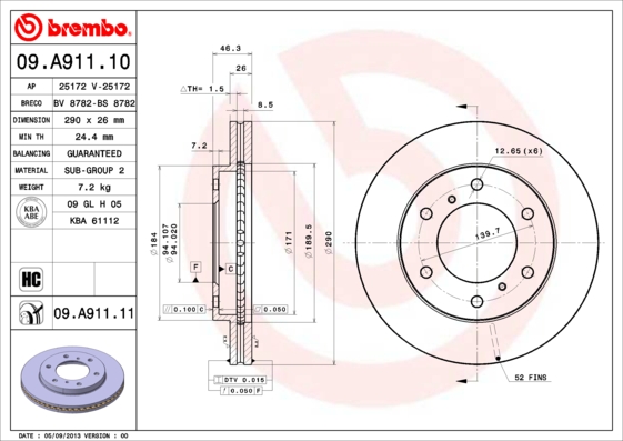 BREMBO 09.A911.11 Discofreno