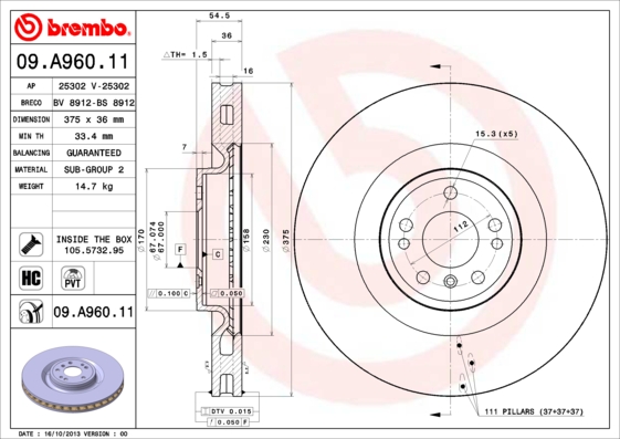 BREMBO 09.A960.11 Discofreno