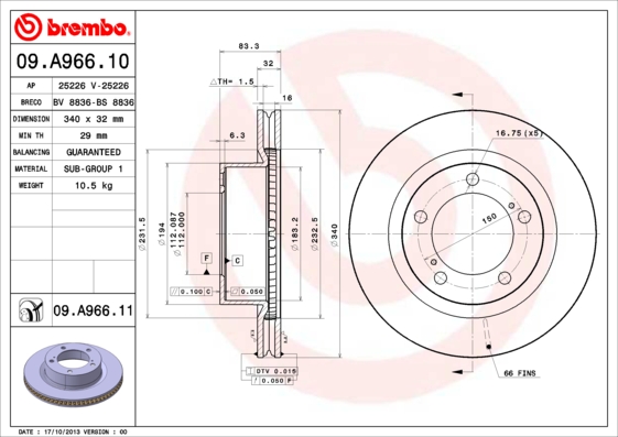 BREMBO 09.A966.10 Bremsscheibe