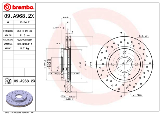 BREMBO 09.A968.2X XTRA LINE...