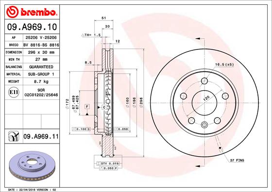 BREMBO 09.A969.10 Bremsscheibe