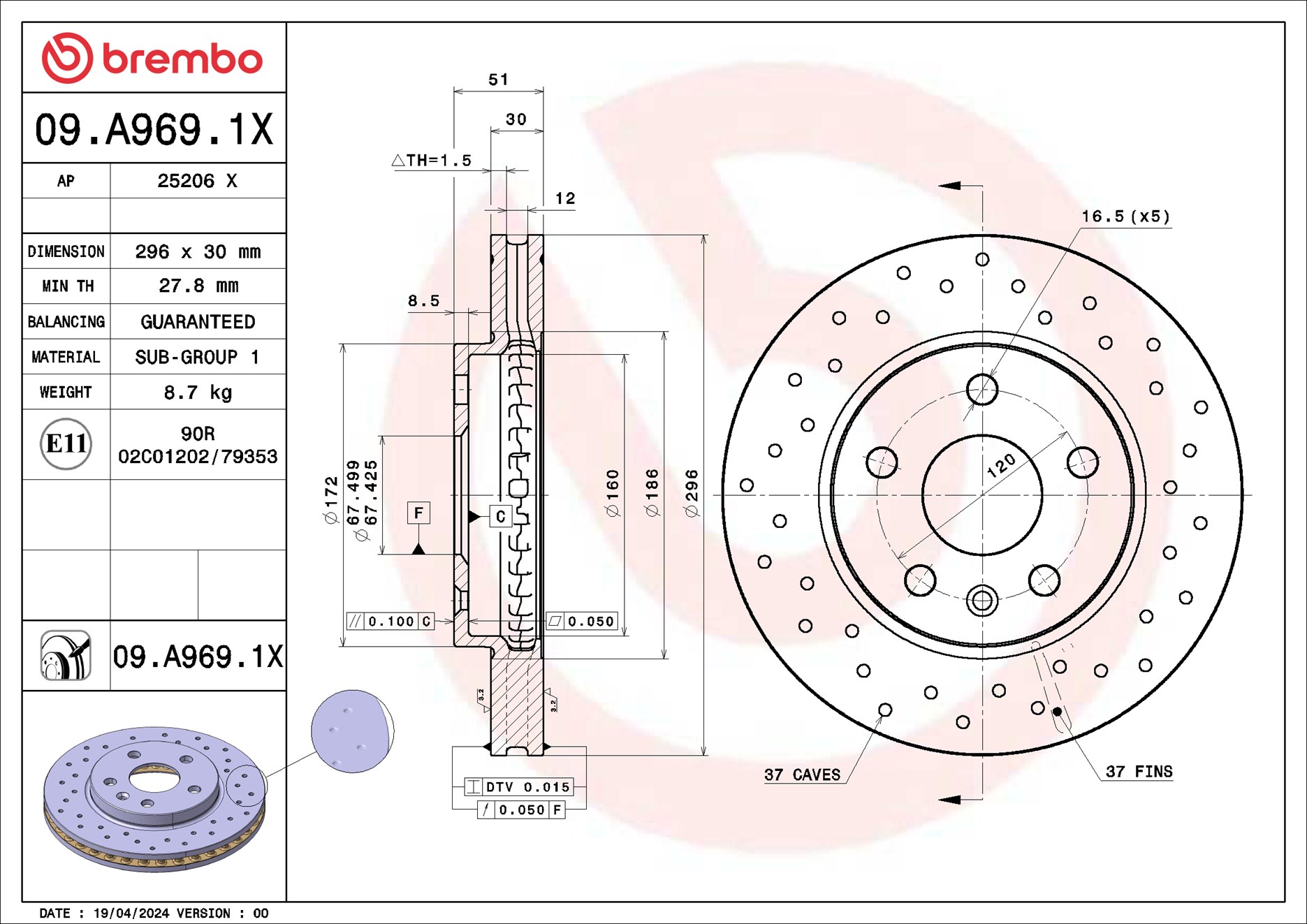 BREMBO 09.A969.1X XTRA LINE...