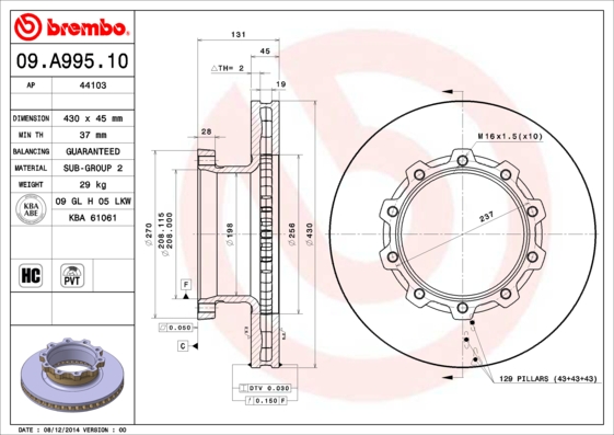 BREMBO 09.A995.10 Brzdový...