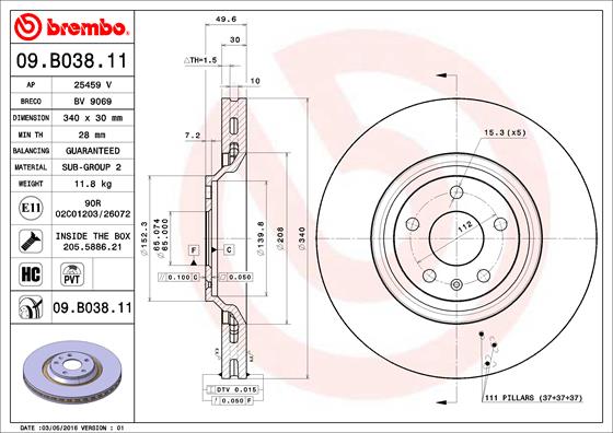 BREMBO 09.B038.11 Bremsscheibe