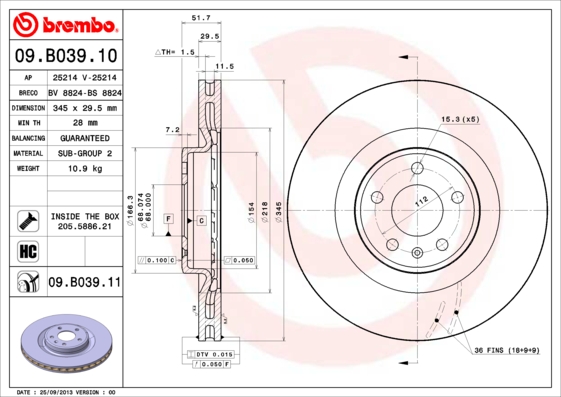 BREMBO 09.B039.11 Discofreno