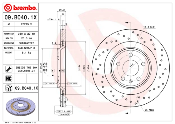 BREMBO 09.B040.1X Bremsscheibe