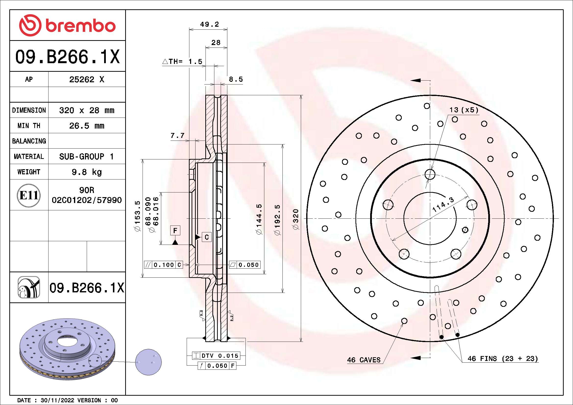 BREMBO 09.B266.1X XTRA LINE...