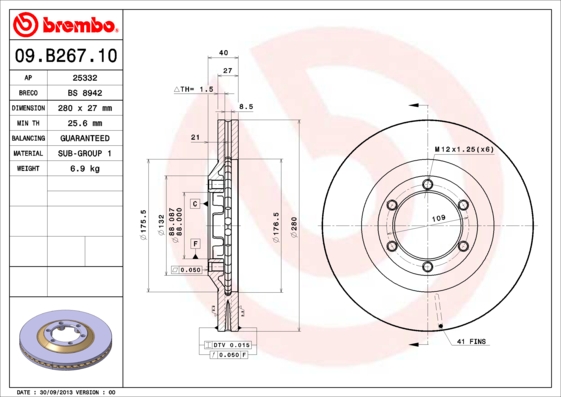 BREMBO 09.B267.10 Brzdový...