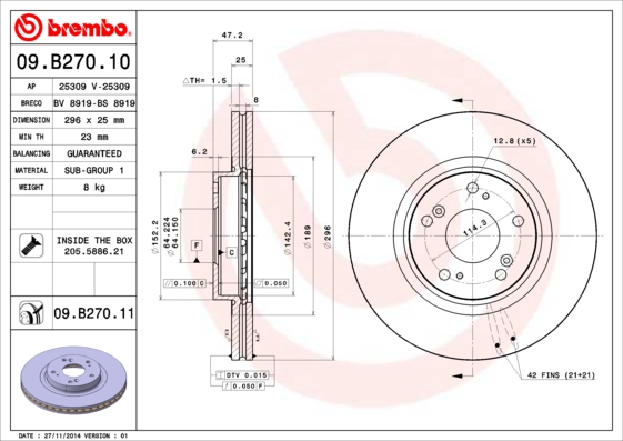 BREMBO 09.B270.10 Bremsscheibe