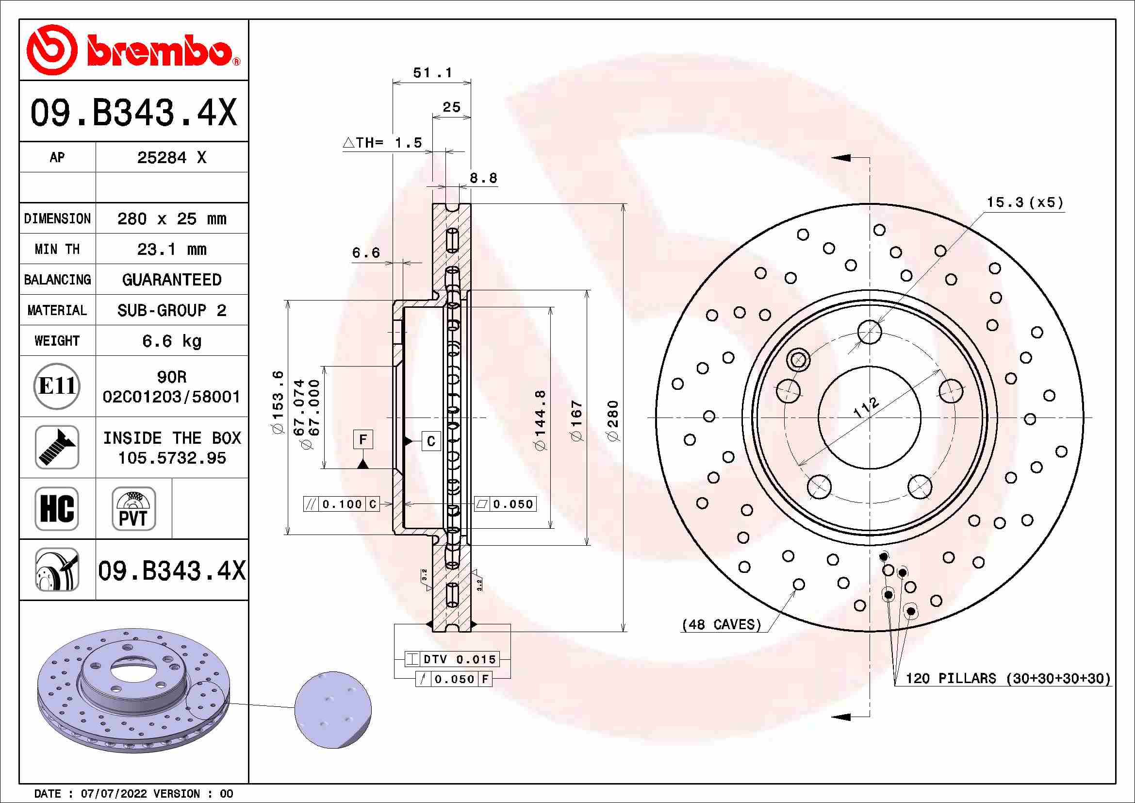 BREMBO 09.B343.4X XTRA LINE...