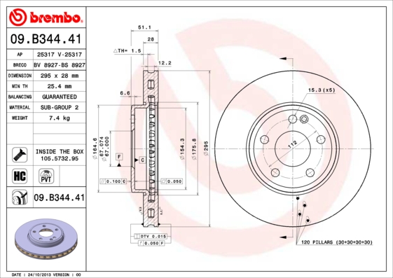 BREMBO 09.B344.41 Bremsscheibe