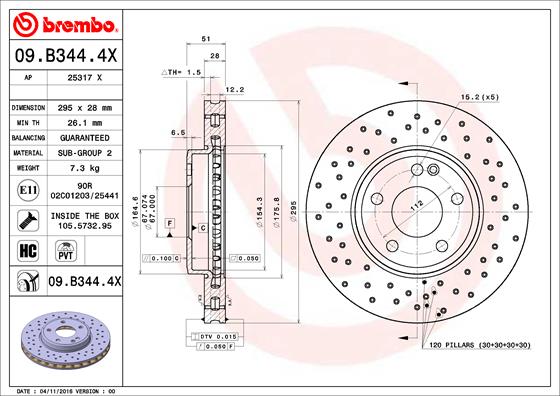 BREMBO 09.B344.4X Bremsscheibe