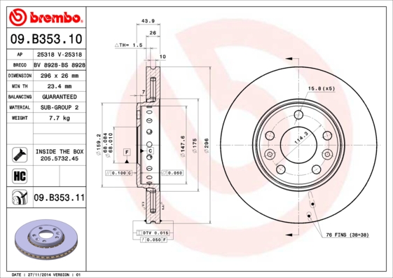 BREMBO 09.B353.11 Bremsscheibe