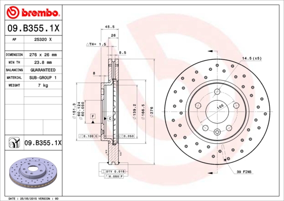 BREMBO 09.B355.1X Bremsscheibe