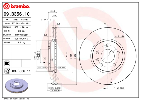 BREMBO 09.B356.10 Bremsscheibe