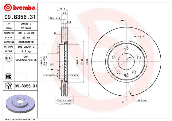 BREMBO 09.B356.31 Bremsscheibe