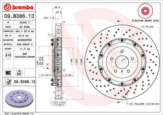 BREMBO 09.B386.13 Discofreno