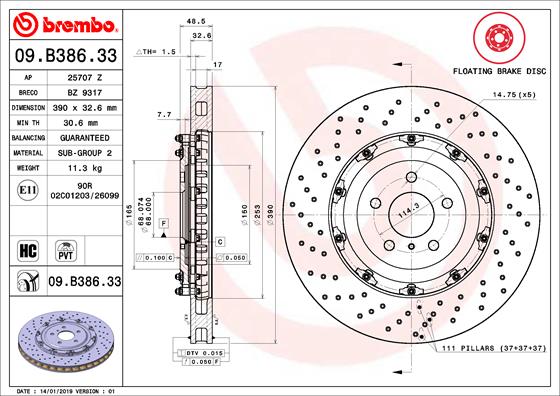 BREMBO 09.B386.33 Bremsscheibe