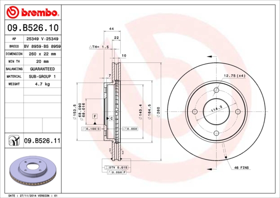 BREMBO 09.B526.11 Bremsscheibe