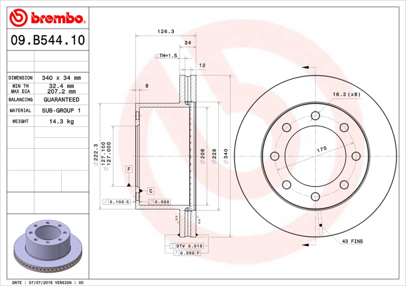 BREMBO 09.B544.10 PRIME LINE Bremsscheibe