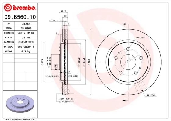 BREMBO 09.B560.10 Discofreno