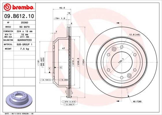 BREMBO 09.B612.10 Discofreno