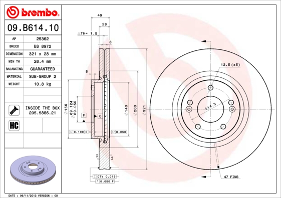 BREMBO 09.B614.10 Bremsscheibe