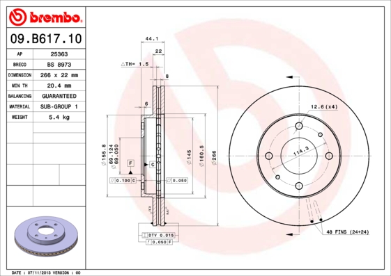 BREMBO 09.B617.10 Bremsscheibe