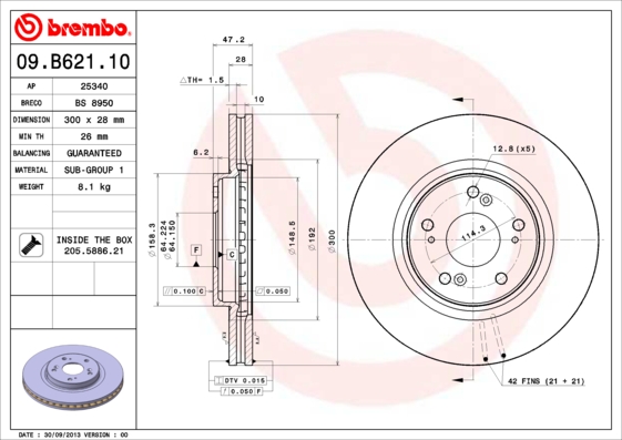 BREMBO 09.B621.10 Bremsscheibe