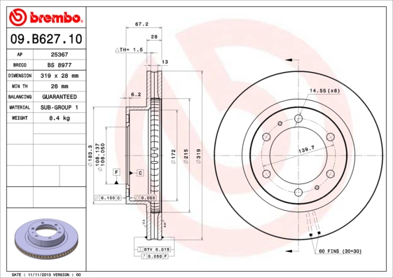 BREMBO 09.B627.10 Bremsscheibe