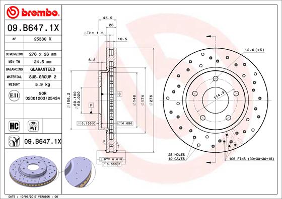 BREMBO 09.B647.1X Bremsscheibe