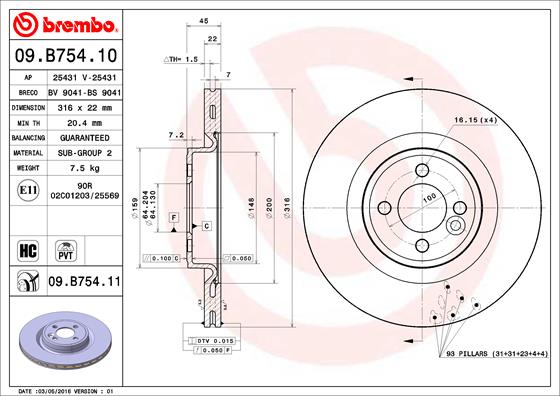 BREMBO 09.B754.11 Bremsscheibe