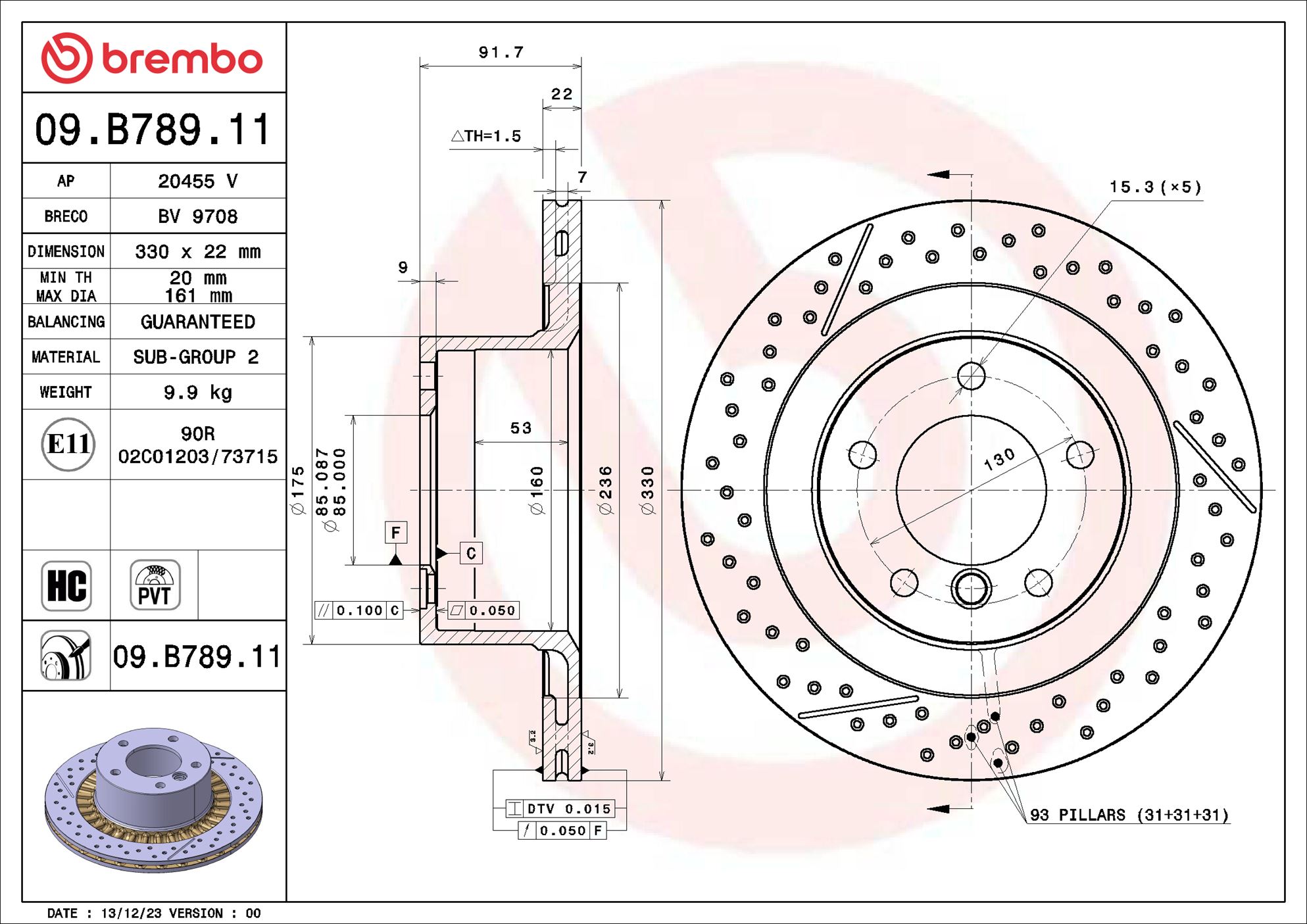 BREMBO 09.B789.11 PRIME LINE - UV Coated Brzdový kotúč