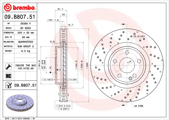 BREMBO 09.B807.51 Bremsscheibe