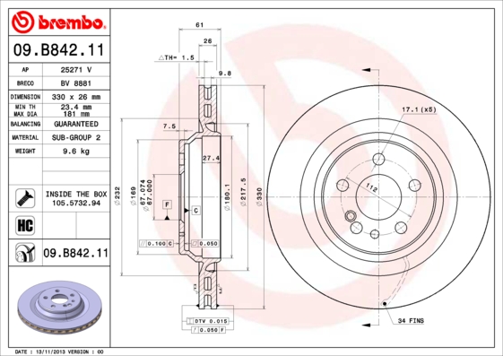 BREMBO 09.B842.11 Bremsscheibe