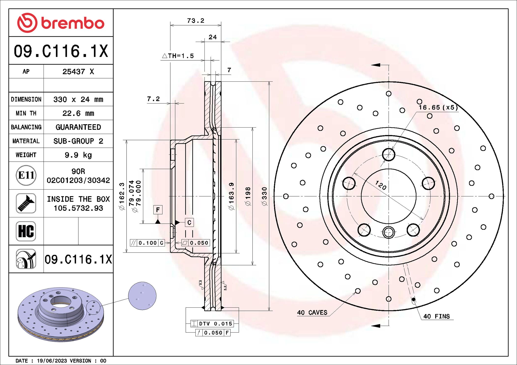 BREMBO 09.C116.1X XTRA LINE - Xtra Bremsscheibe