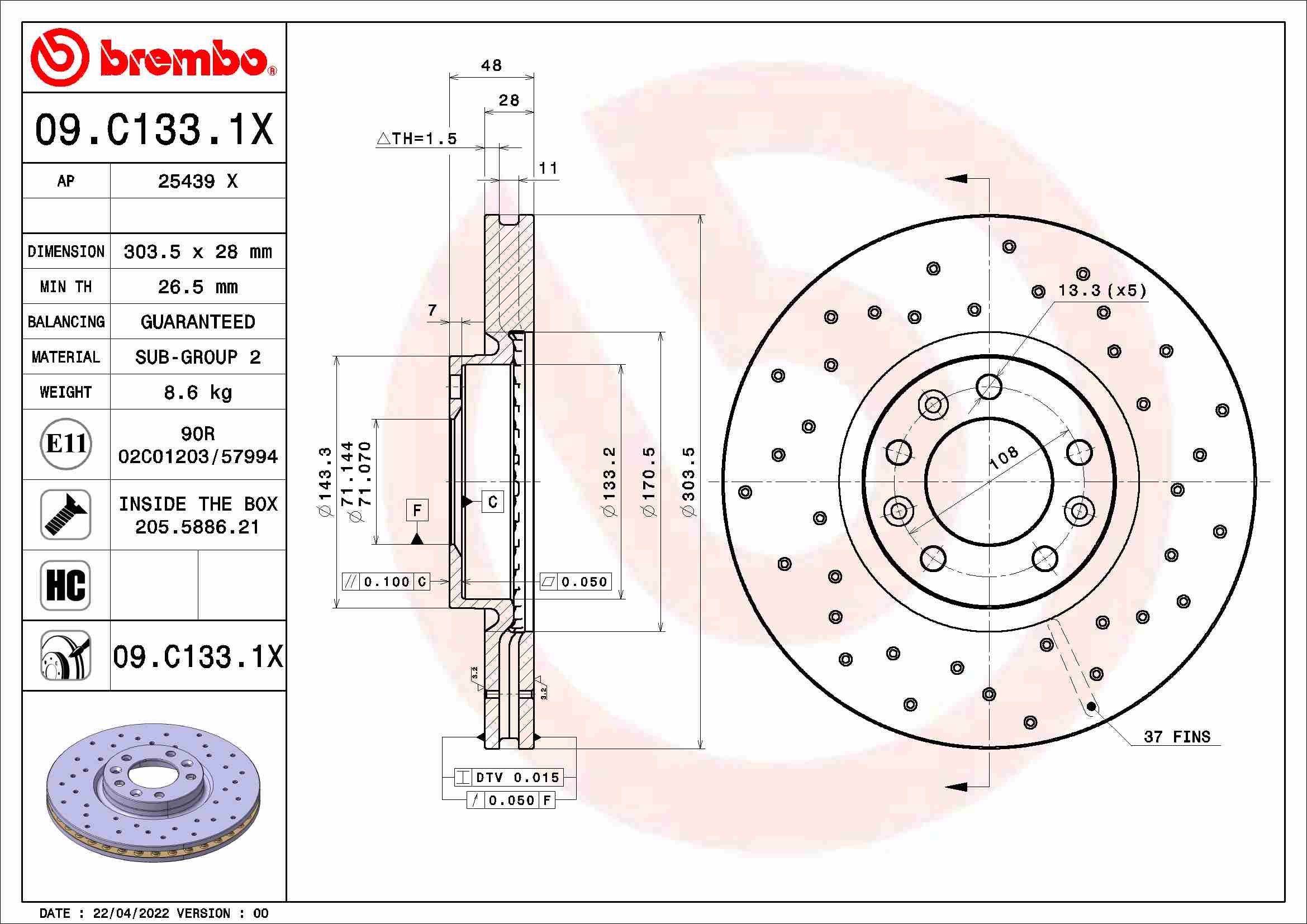 BREMBO 09.C133.1X XTRA LINE...