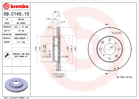 BREMBO 09.C145.10 Discofreno