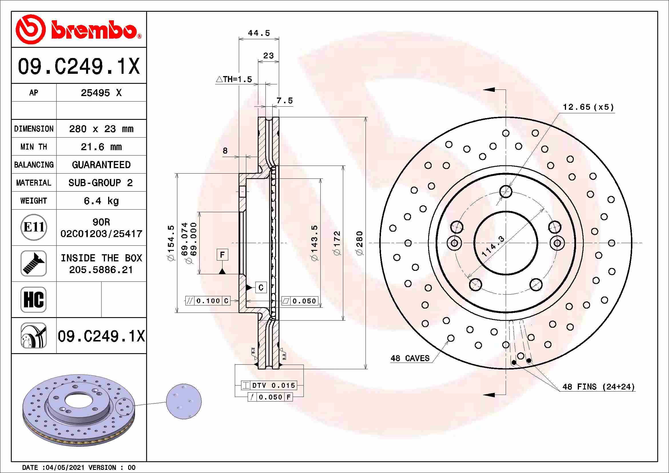 BREMBO 09.C249.1X Discofreno