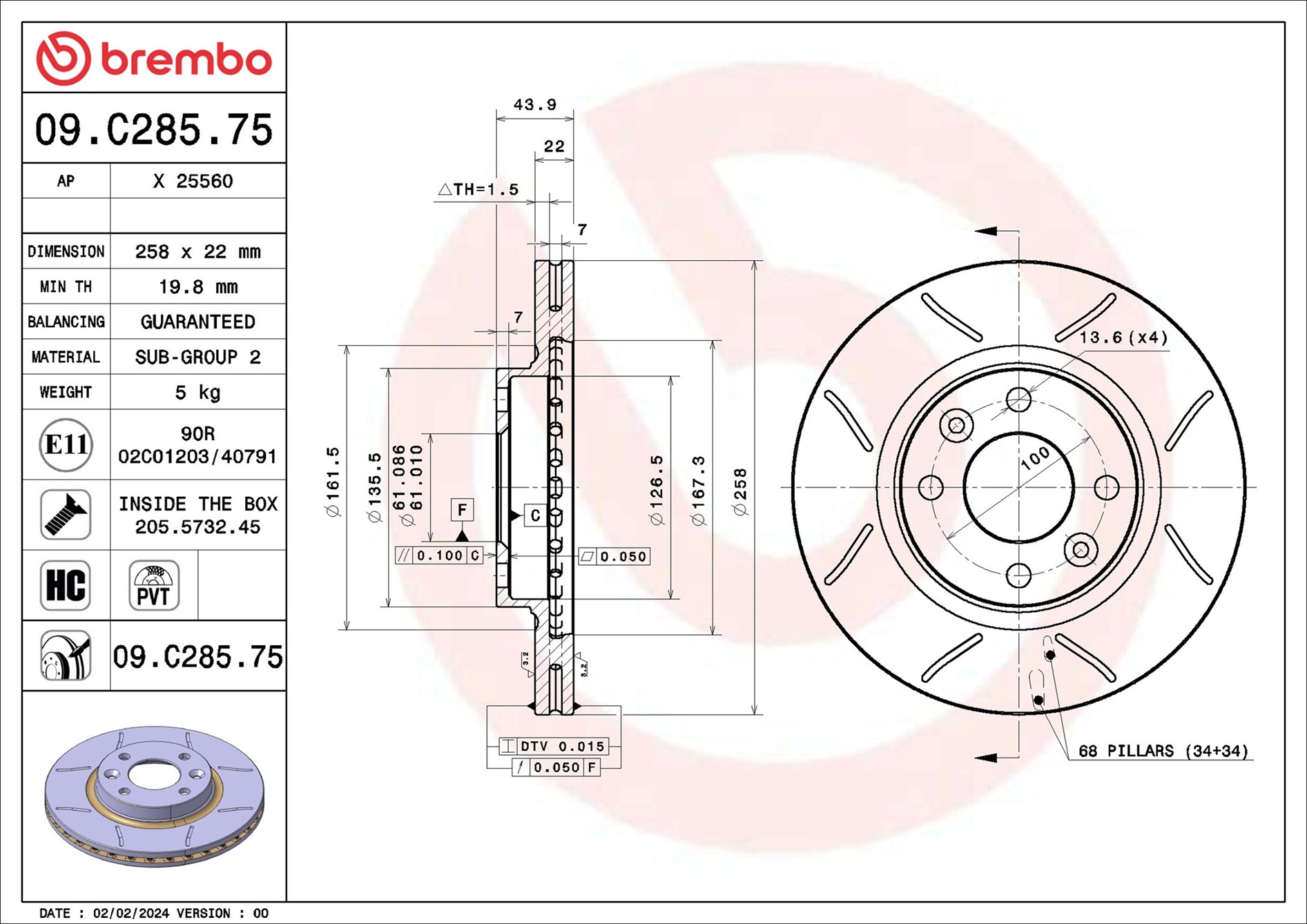 BREMBO 09.C285.75 XTRA LINE...