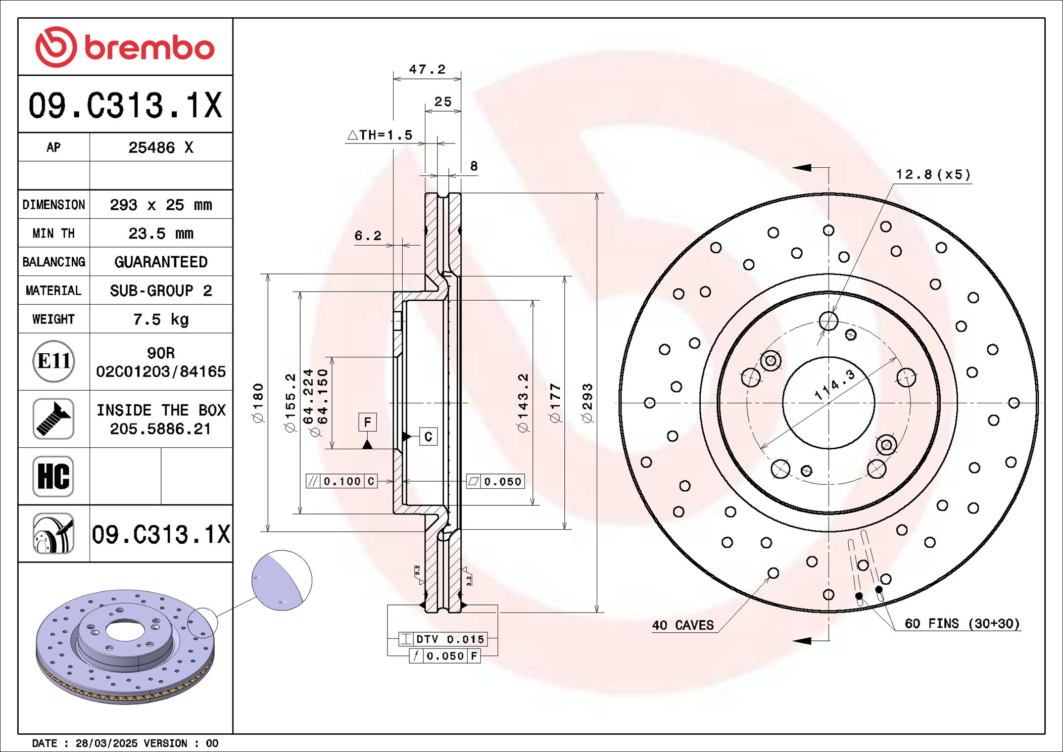 BREMBO 09.C313.1X XTRA LINE - Xtra Brzdový kotúč
