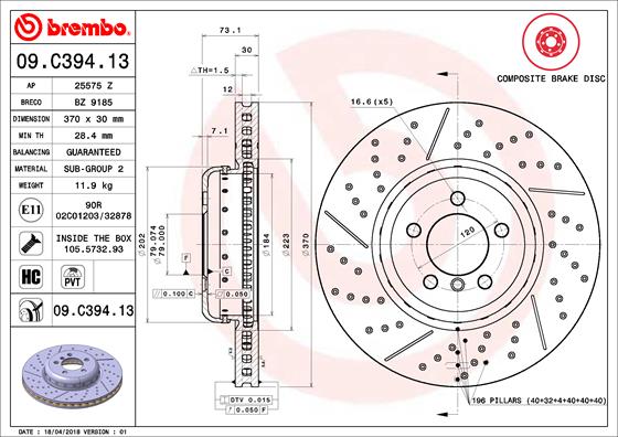 BREMBO 09.C394.13 féktárcsa